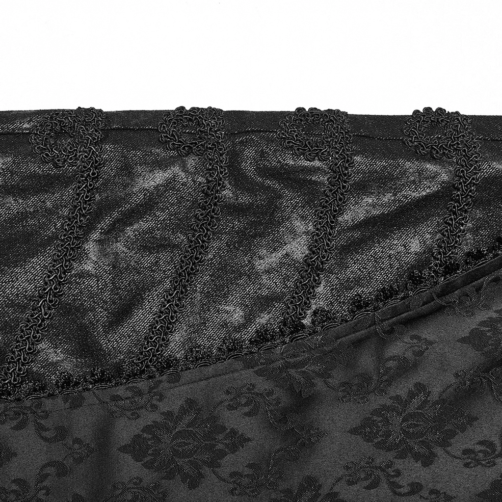 Black jacquard lace-trim gothic slim pants braided lace trim vertical seam detail