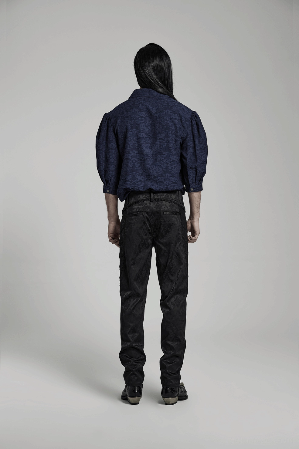 Black jacquard lace-trim gothic slim pants alternative gothic styling inspiration