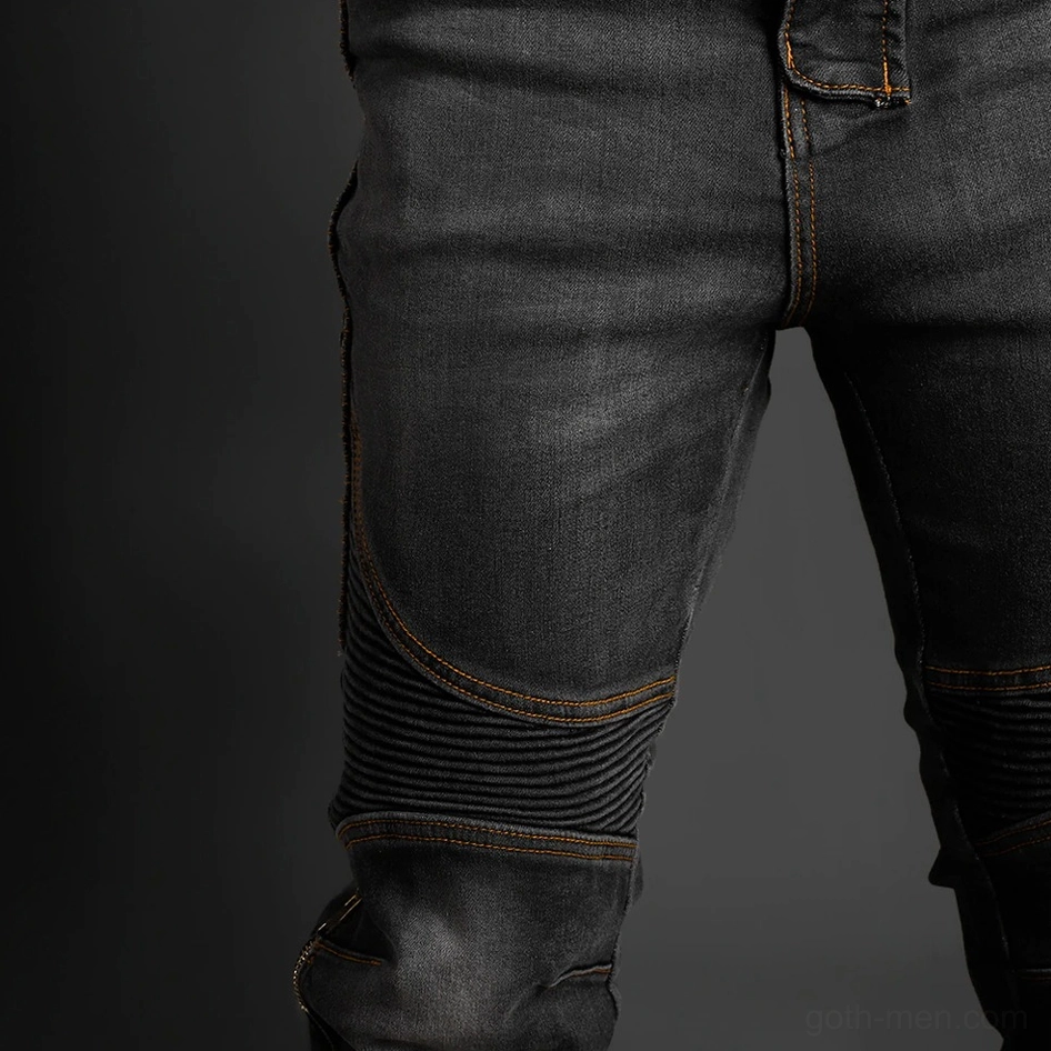 Gothic biker protective jeans full length front back comparison light blue black