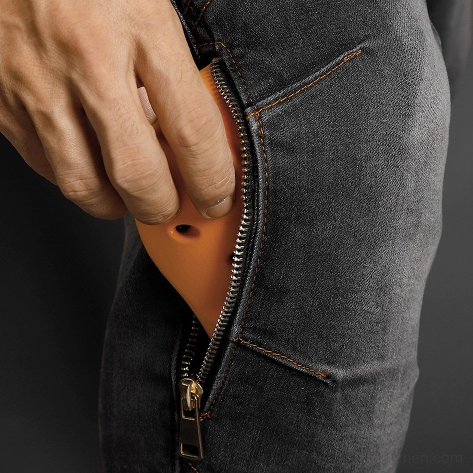 Gothic protective biker jeans leg opening and cuff detail slim fit design