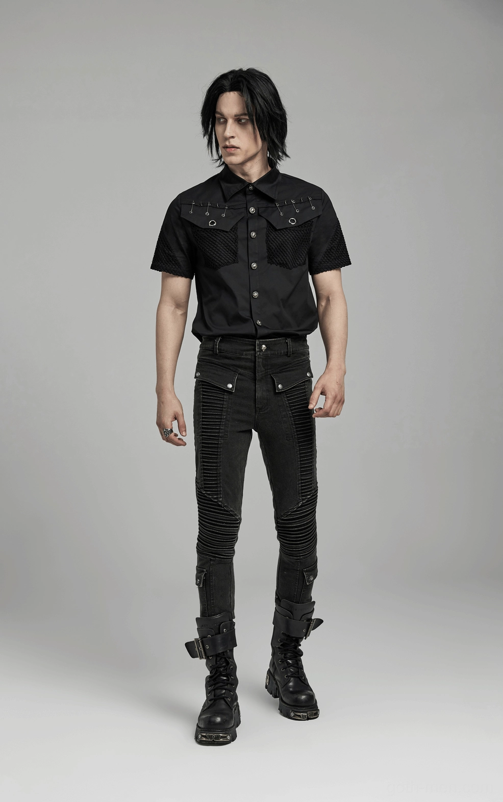 Black gothic skinny jeans seam and stitching detail - precision construction and reinforced panels