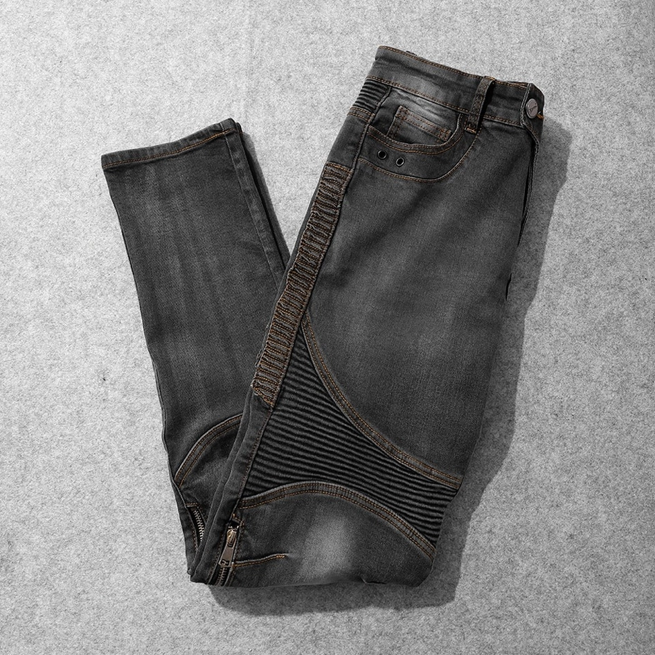 Gothic motorcycle protective jeans texture detail reinforced stitching slim fit