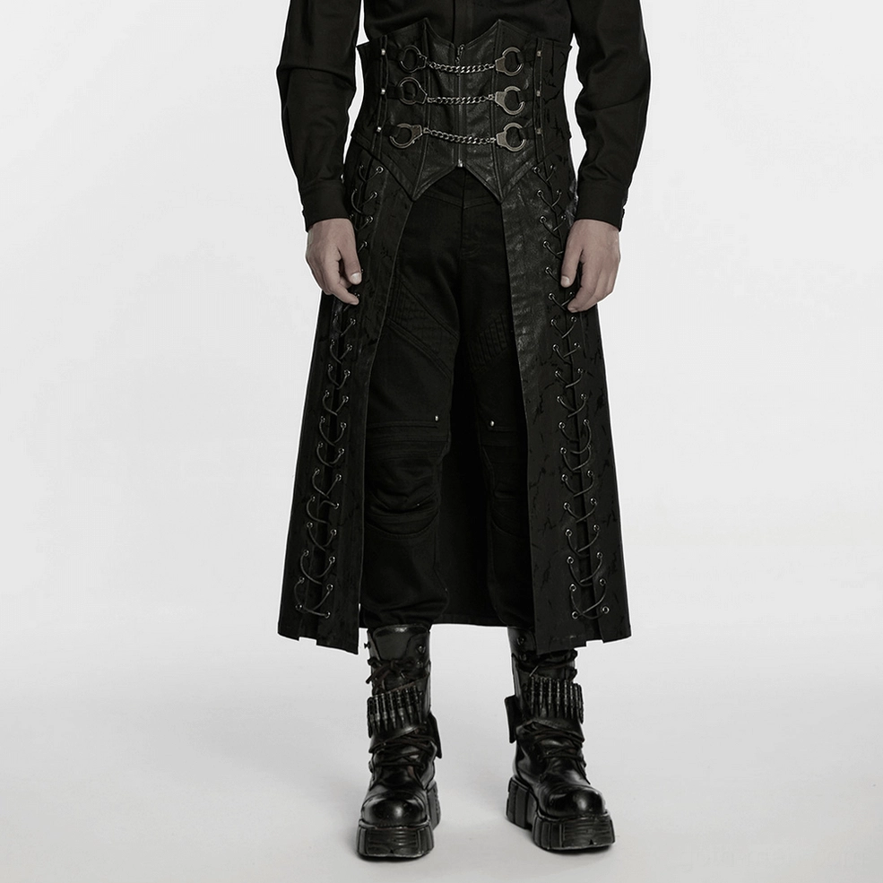 Black gothic kilt displaying fabric texture and construction quality from multiple angles
