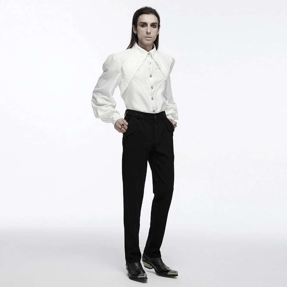 Men's gothic lace shirt variant view highlighting button construction and lace placement