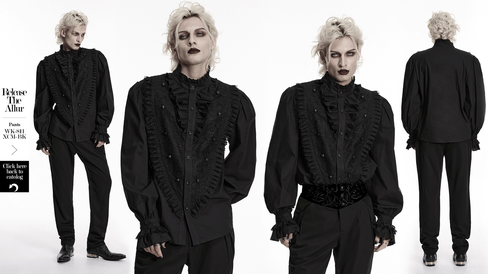Gothic lace shirt layering and styling suggestion - dramatic ruffled lantern sleeves with structured black construction for alternative fashion wear