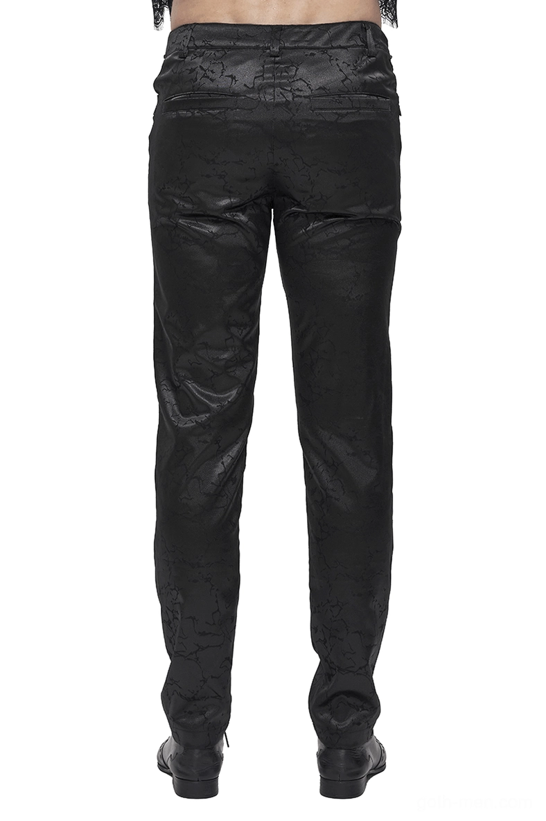 Black gothic cargo trousers rear view showing high-waist construction and embossed jacquard texture