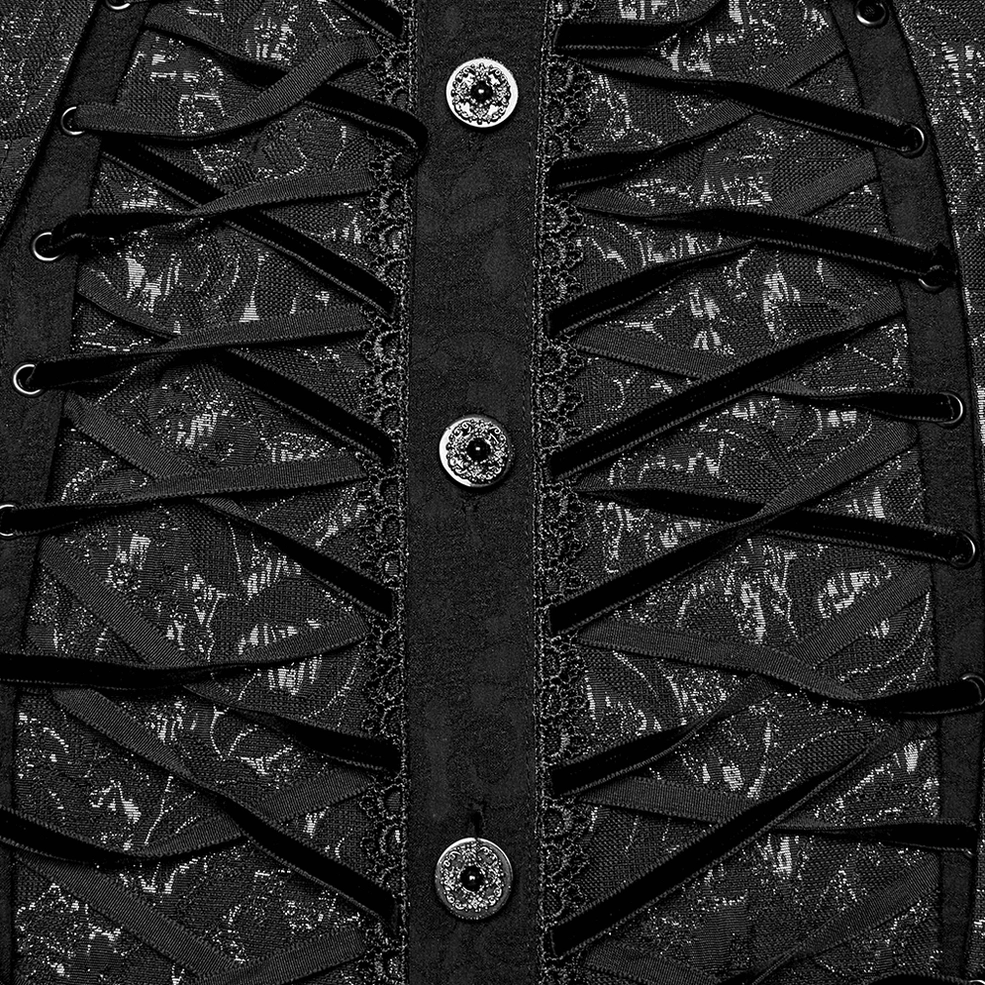 Close-up gothic lace-up corset front vintage metal buttons eyelet