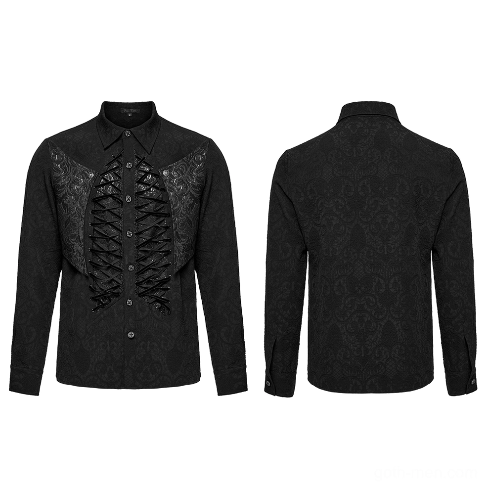 Black gothic lace-up shirt flat lay front and back brocade design