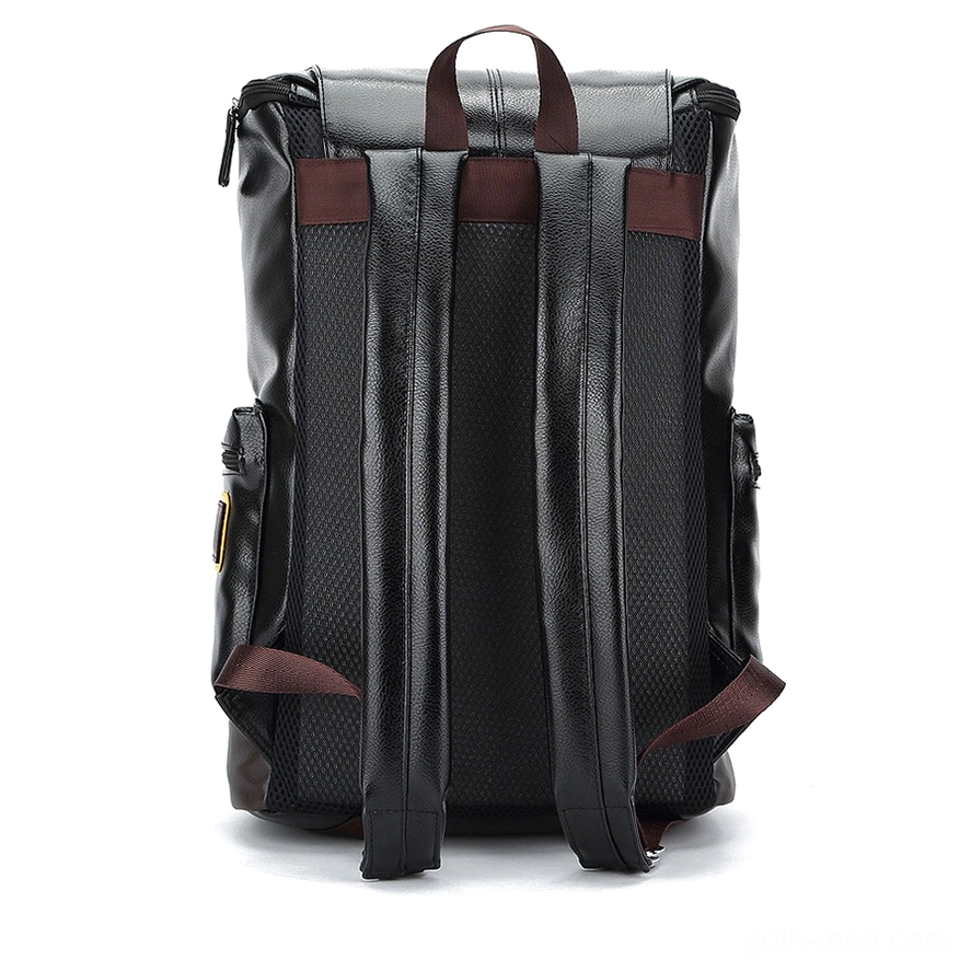 Gothic backpack rear view displaying breathable mesh back panel, padded shoulder straps, and brown accent details