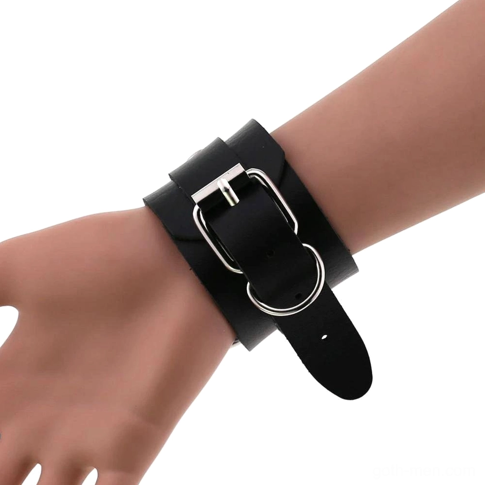 Gothic leather cuff bracelet side profile showing structure and dual-strap design