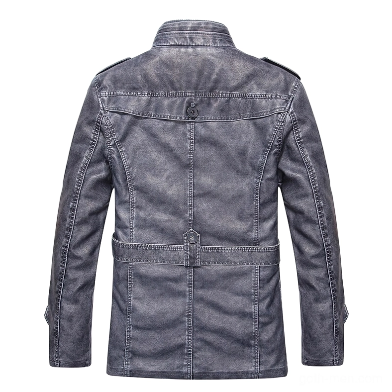 Men's gothic leather jacket rear view with back yoke and tailored seams