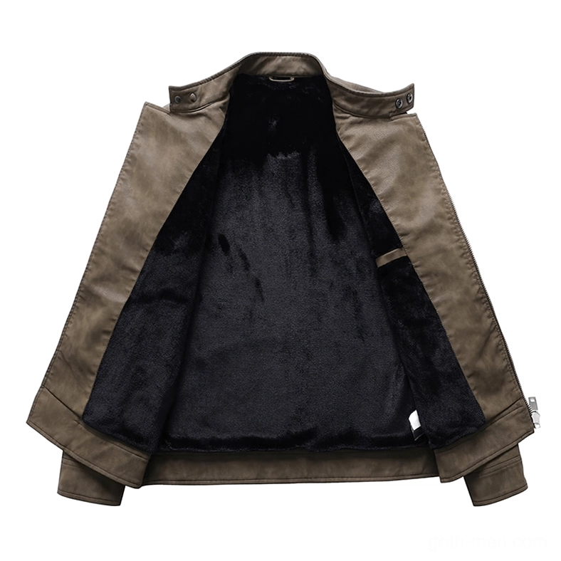 Gothic faux leather jacket thick black fleece lining interior detail