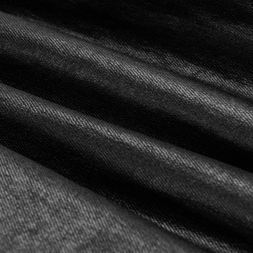 Black gothic faux leather pants fabric texture closeup showing matte finish and premium material quality