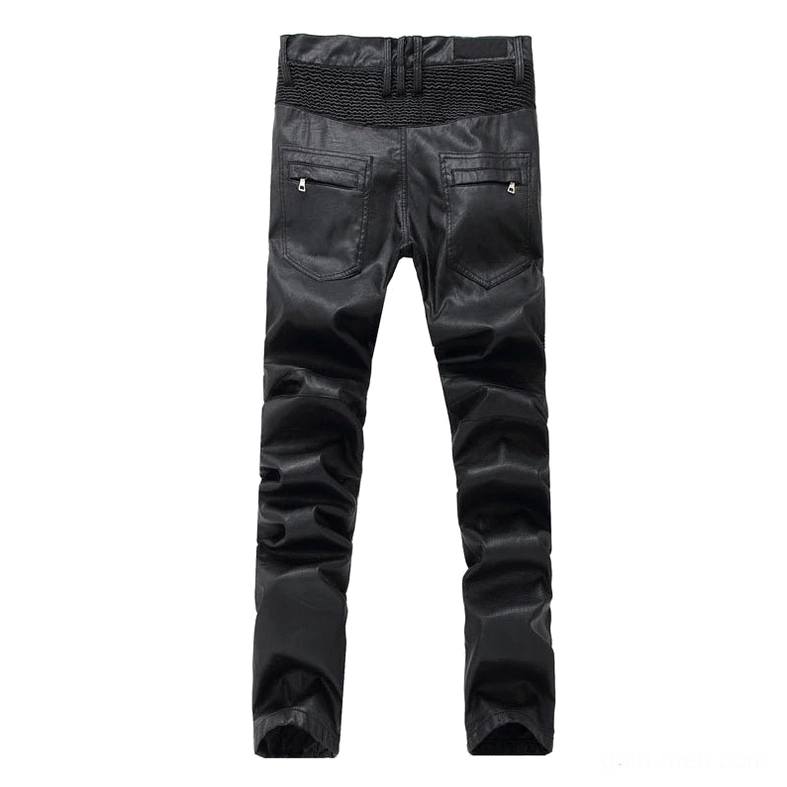 Gothic moto pants rear flat lay showcasing zippered back pockets and textured waistband design