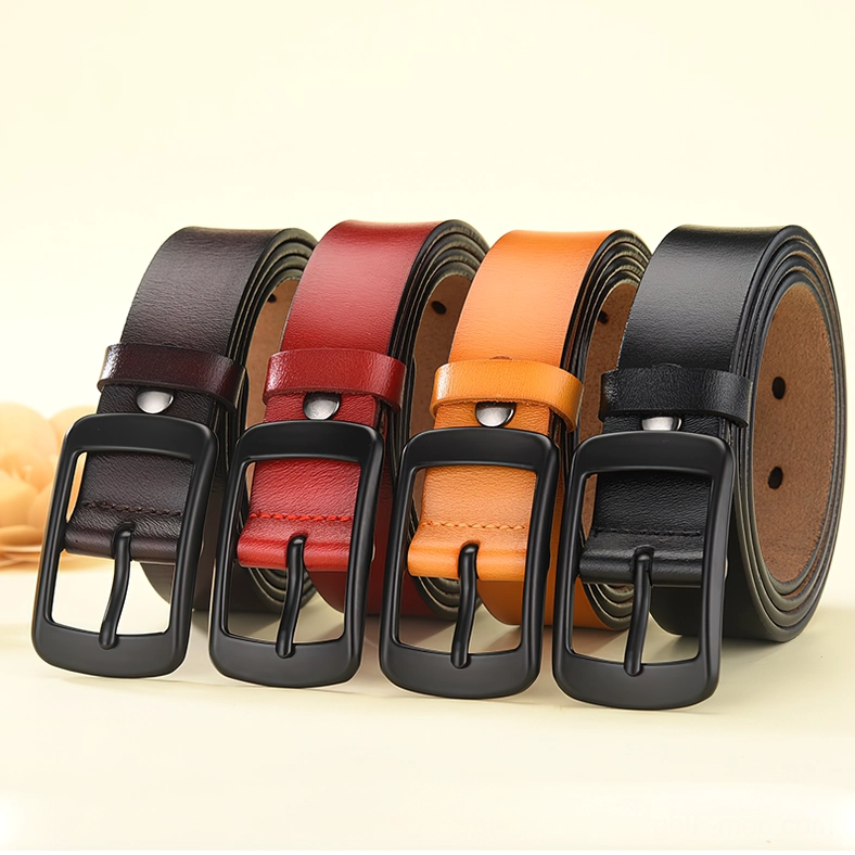 Genuine leather gothic pin buckle belt with minimalist black buckle, unisex adjustable alternative fashion accessory