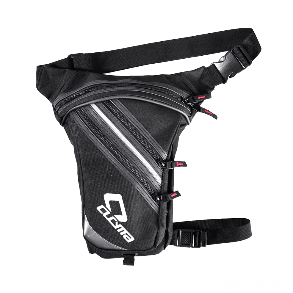 Cyberpunk gothic waist bag in black with bold branding, waterproof 1680D Oxford fabric for alternative fashion enthusiasts