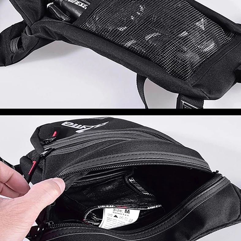 Gothic urban waist bag with strategic pocket system, metal hardware and waterproof fabric for alternative lifestyle wear