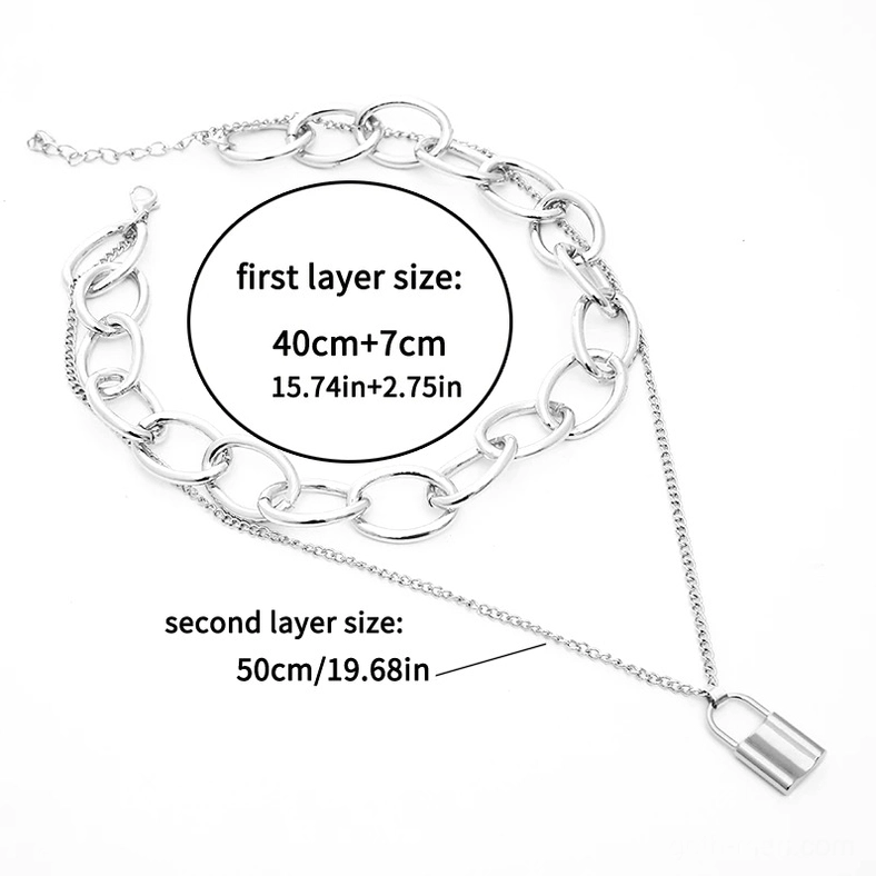 Gothic lock chain necklace close-up showing pendant design and chain construction