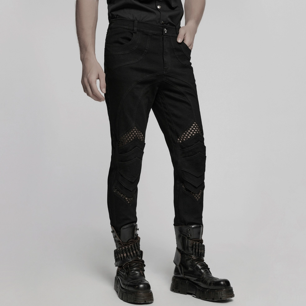 Black gothic mesh knee pants full product display showing mesh details and fitted silhouette proportions