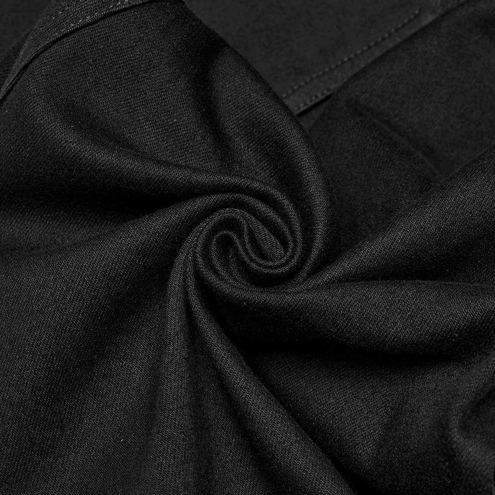 Black gothic fitted mesh knee pants product display detail shot showcasing avant-garde 3D knee architecture and construction