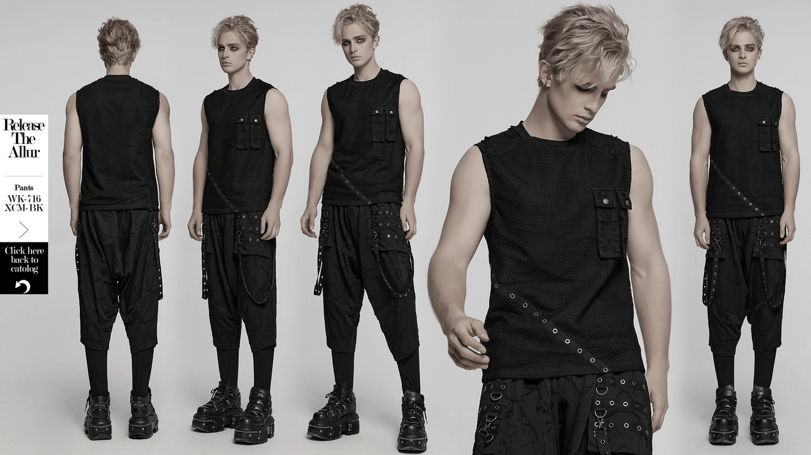 Black gothic mesh tank top lifestyle shot for alternative fashion enthusiasts and goth subculture community
