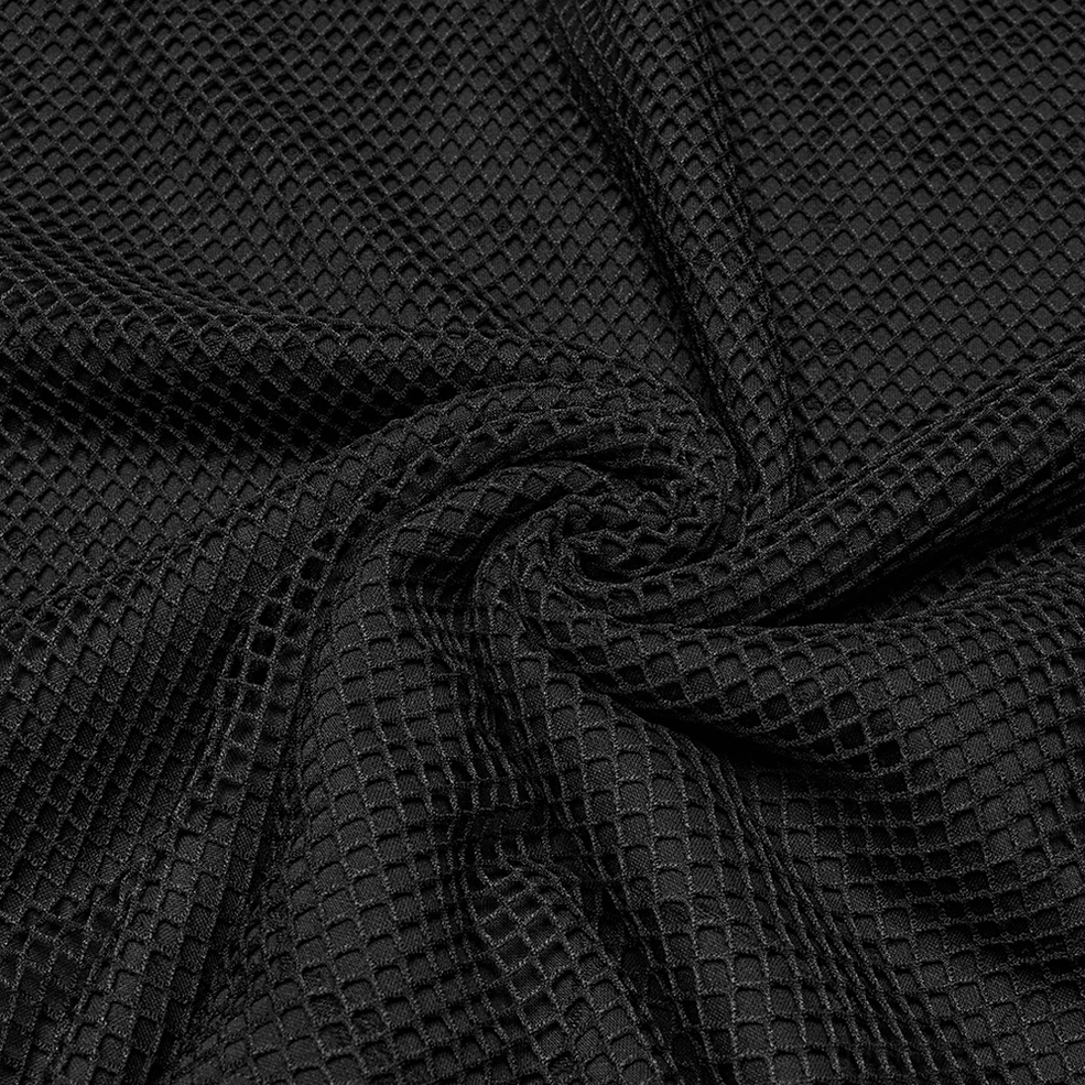 Black gothic mesh tank top alternative angle showing deconstructed panel layout and strategic distressing throughout garment