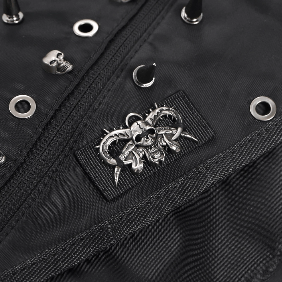 Flap closure detail of gothic bag featuring pentagram and secure fastening mechanism