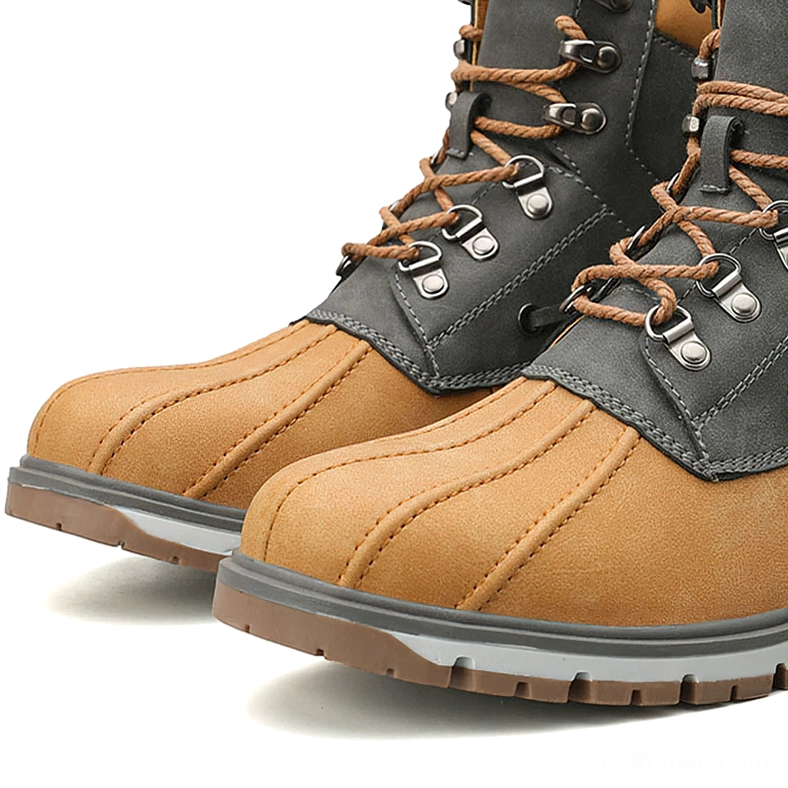 Pair of matching men's gothic motorcycle boots side-by-side dual front view waterproof