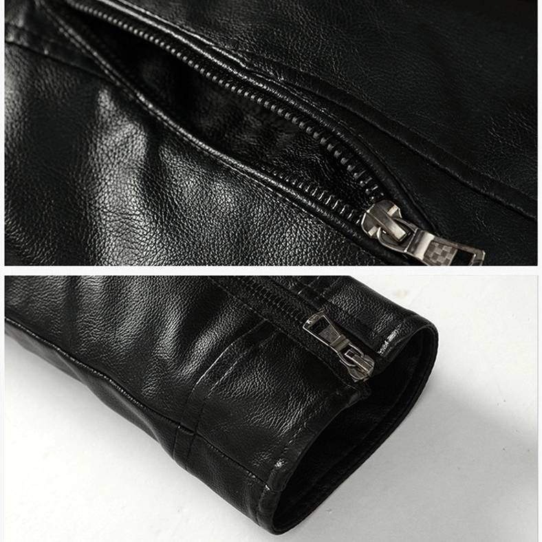 Gothic stand collar PU leather motorcycle jacket detailed view, showing alternative fashion construction and quilted shoulder design elements