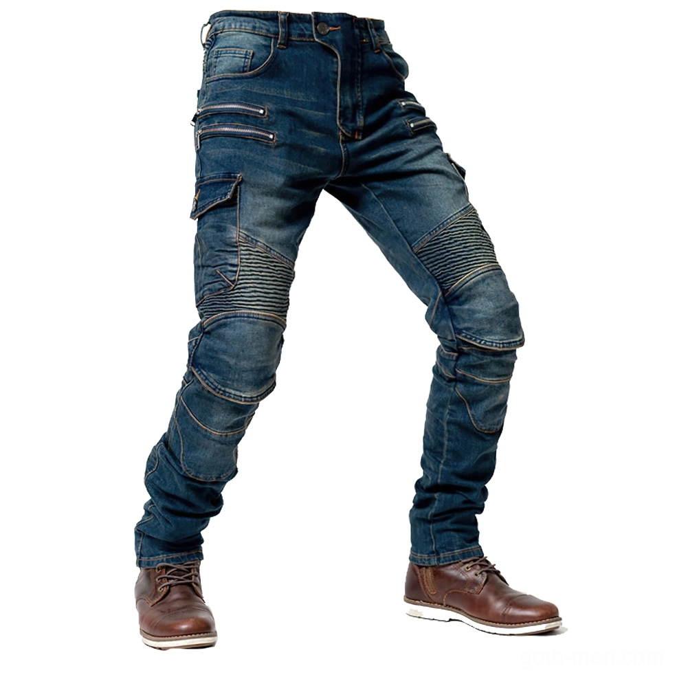 Gothic biker cargo pants fabric close-up showing polyester cotton blend and stitching
