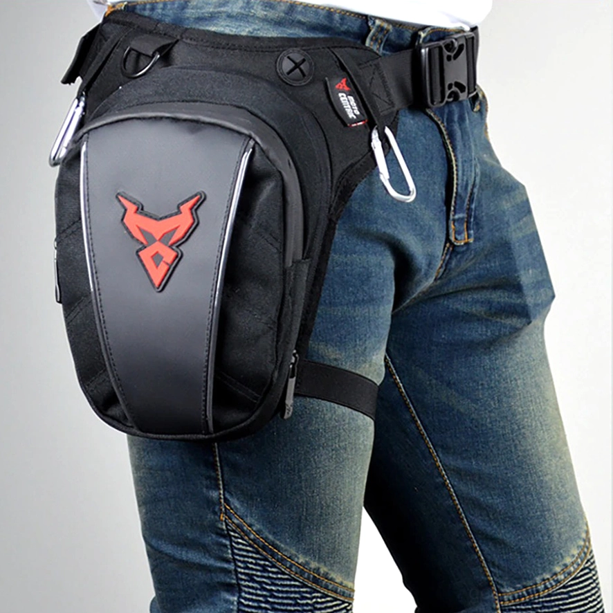Gothic waterproof leg waist bag with adjustable strap system, military-grade fabric for motorcycle and cyberpunk culture