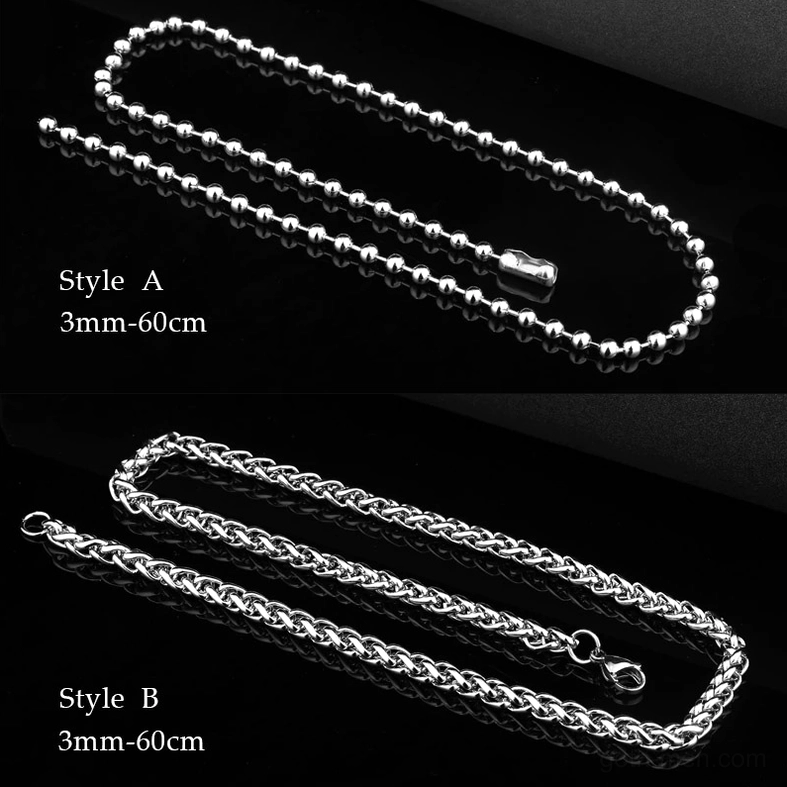 Stainless steel beaded chain and wheat chain options 60cm gothic necklace chains flat lay