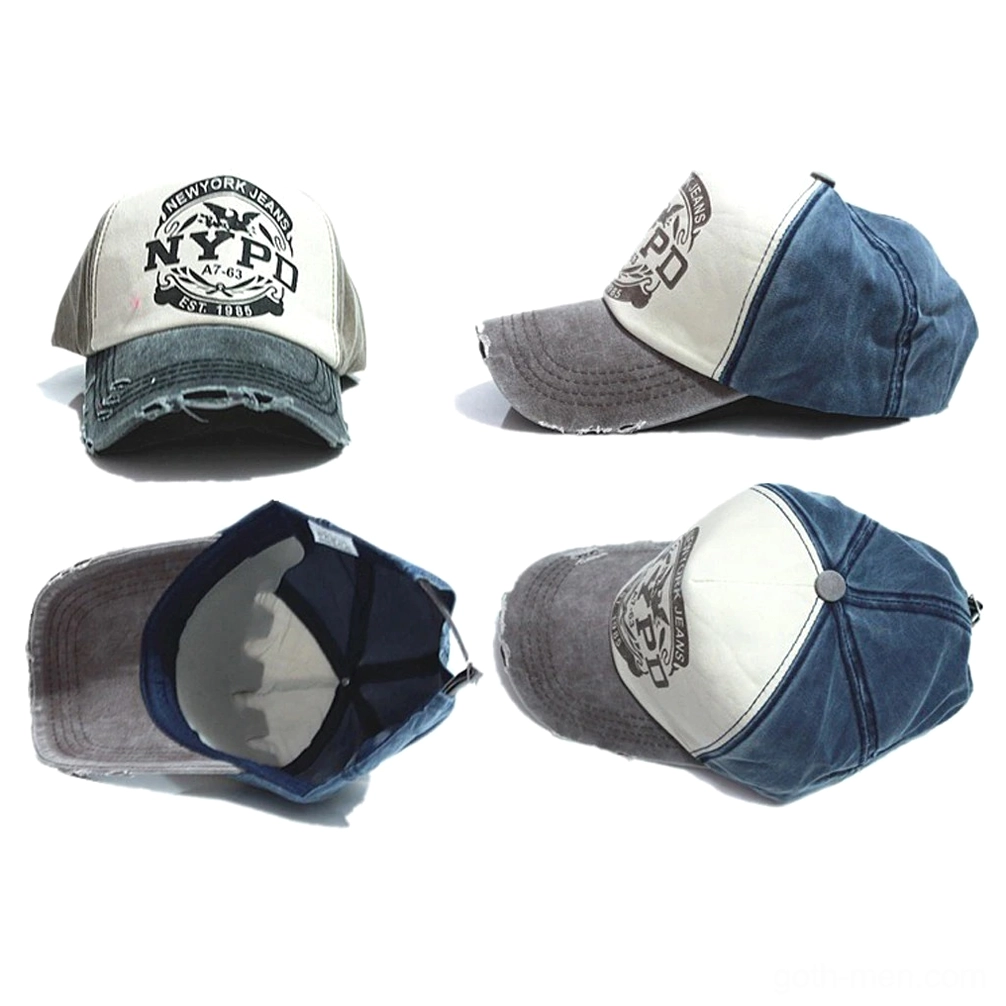 Gray white two-tone gothic baseball cap with NYPD logo, adjustable snapback rear view detail