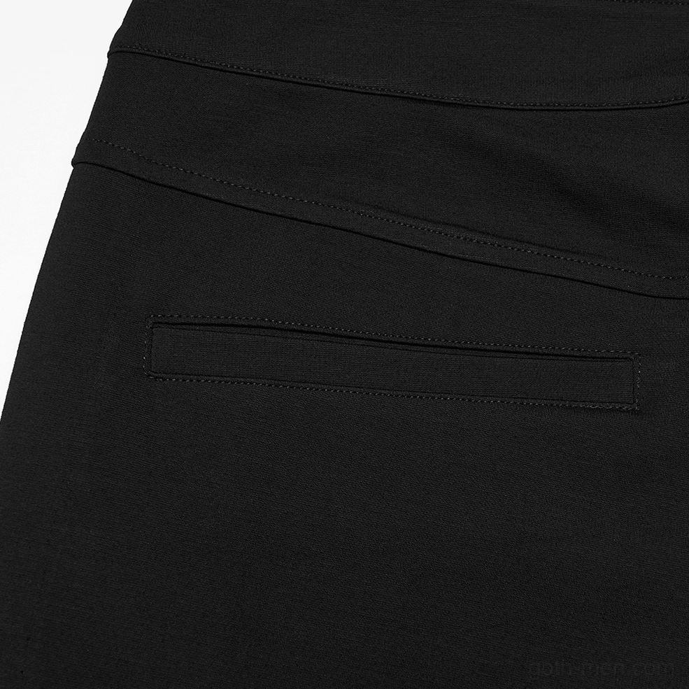 Detailed close-up of gothic pants back pocket showing flat horizontal pocket design and clean fabric construction