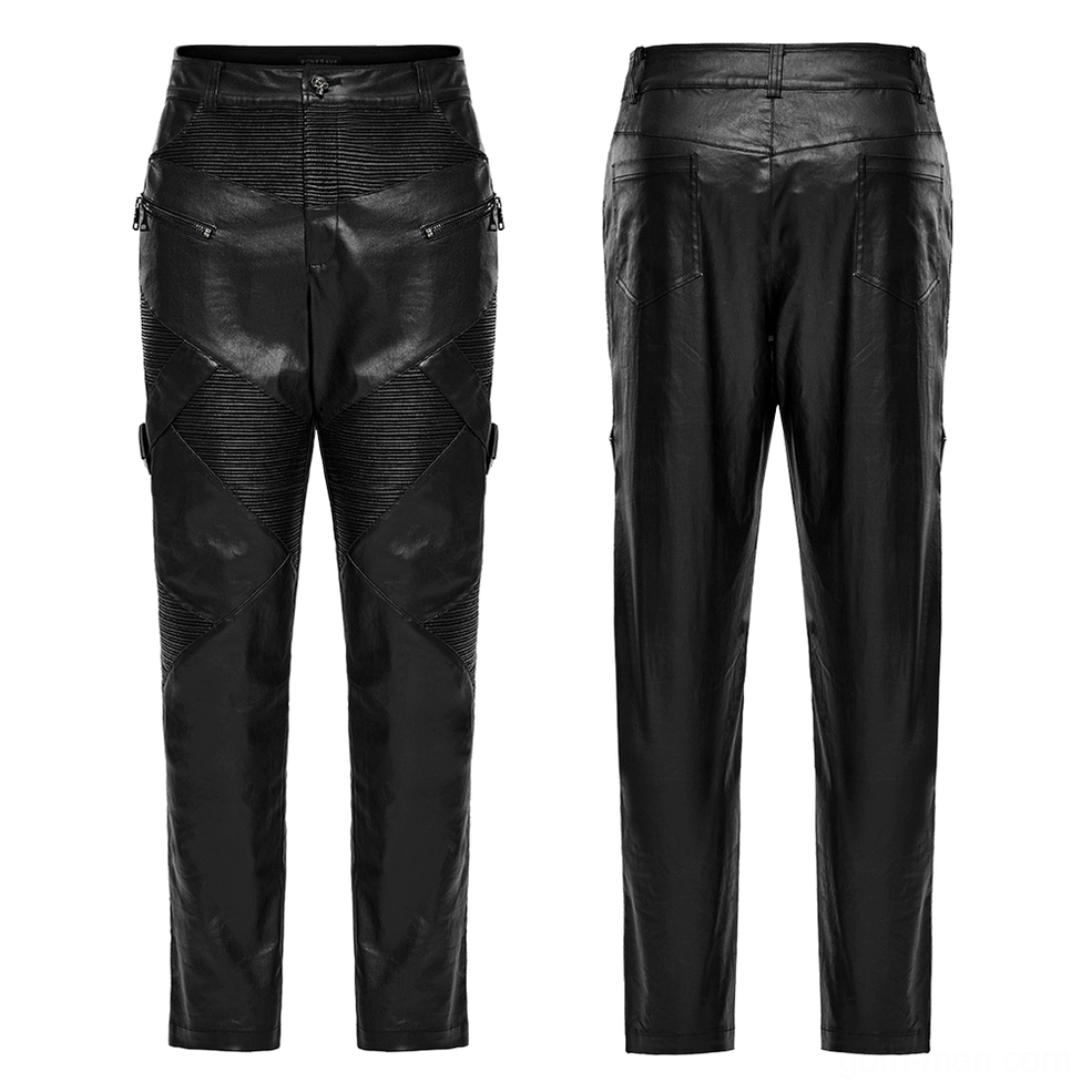 Flat lay front view of drawstring gothic pants with cross-ribbed design and functional zipped pockets