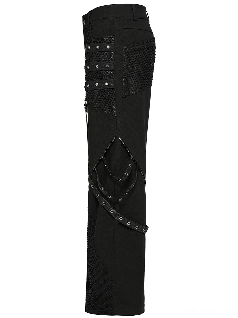 Side profile flat lay showing detachable cross straps and mesh back pocket construction