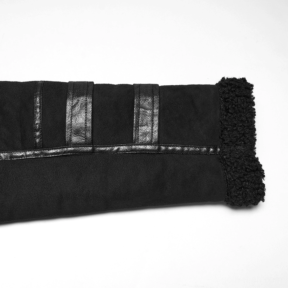 Men's gothic plush coat full back panel showing fitted silhouette and vertical tailored construction