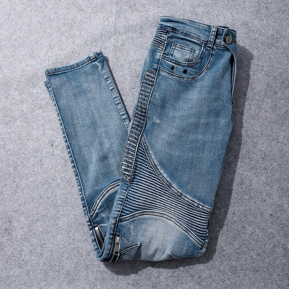 Light blue gothic protective jeans top-down flatlay slim fit washed denim