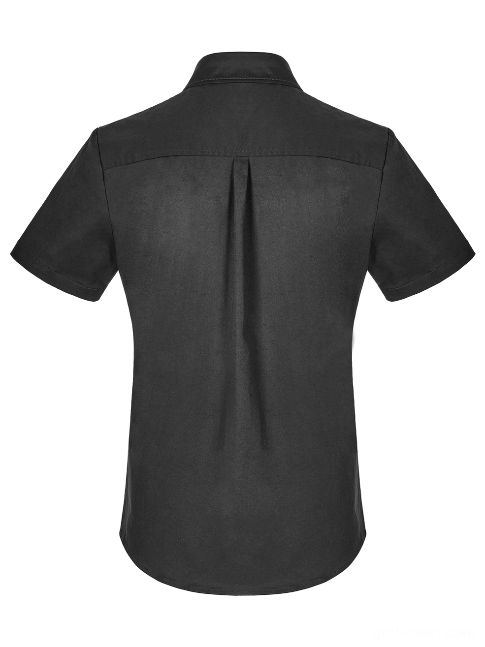 Black gothic punk short sleeve shirt rear flat lay displaying central back pleat construction