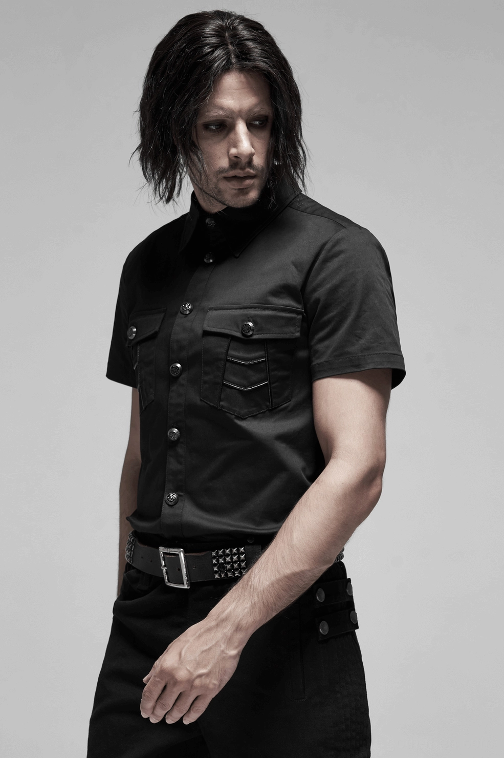 Black gothic punk short sleeve shirt size guide and body measurement reference chart