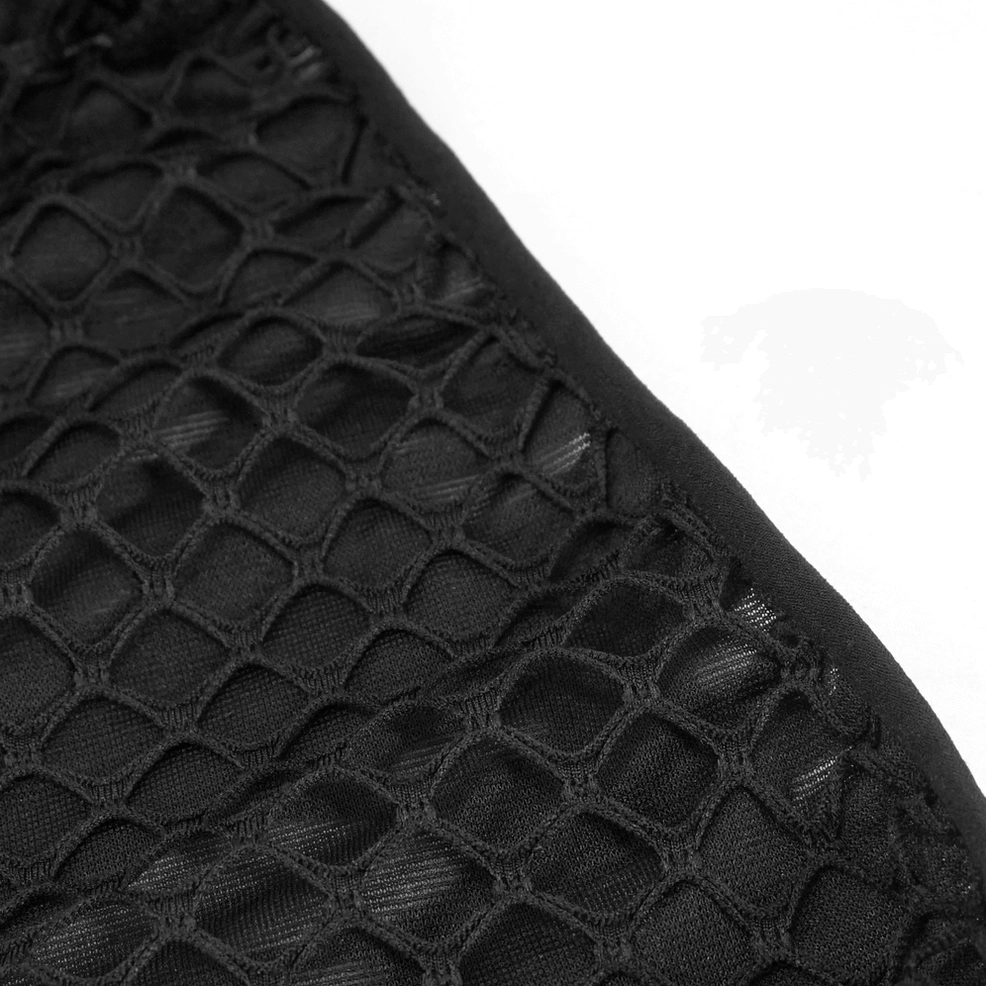 Black gothic ripped hoodie shoulder and chest distressing detail, strategic cut-outs showing design artistry