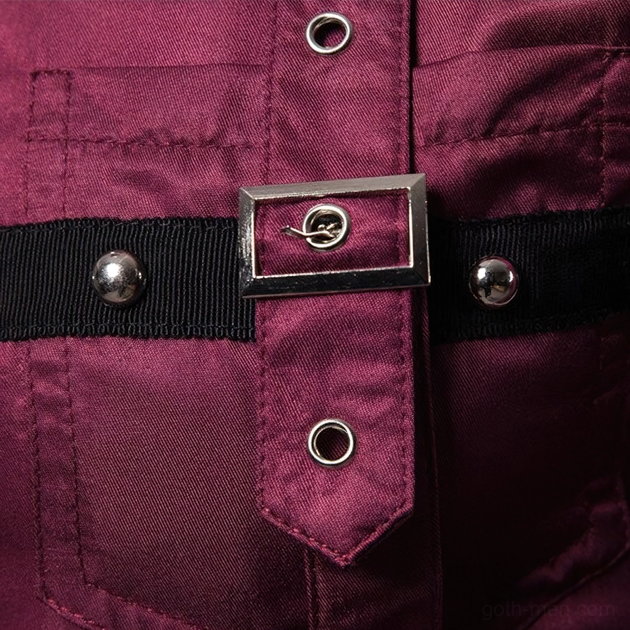 Gothic rivet shirt pocket and strap detail burgundy with metal grommets and rivets