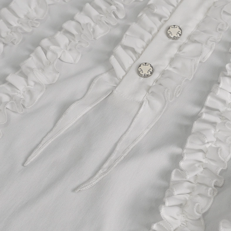 Alternative fashion gothic ruffled white shirt texture and weave fabric closeup