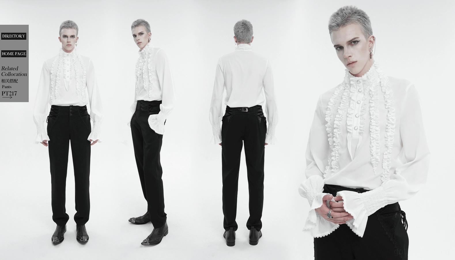 Gothic ruffled white shirt complete ensemble dark fashion alternative aesthetic