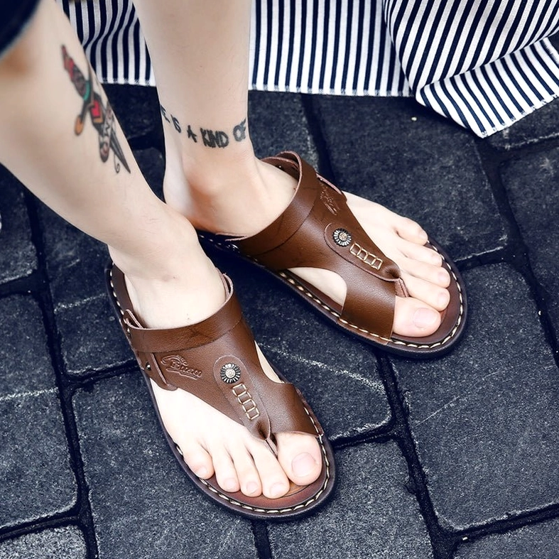Men's gothic sandals with embossed logo - multiple angle comparison shots