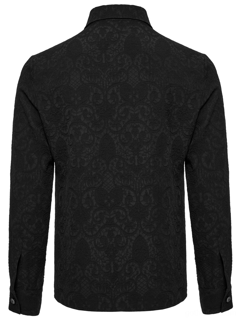 Black gothic shirt back flat lay damask jacquard buttoned cuff