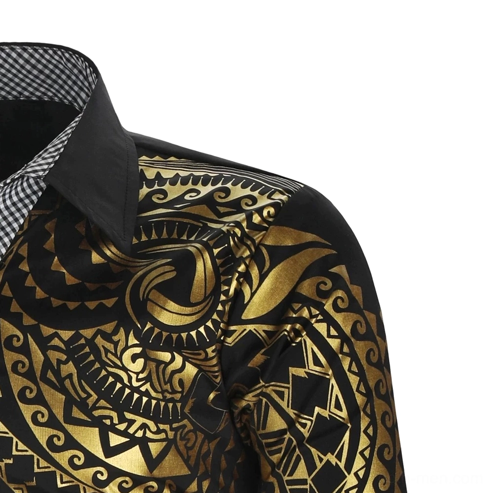 Gold tribal gothic shirt collar and button detail men's alternative fashion