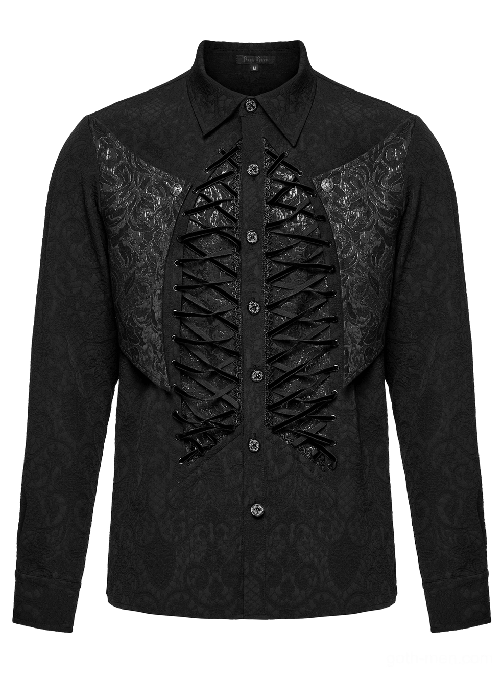 Black corset lace-up gothic shirt detail brocade chest panel