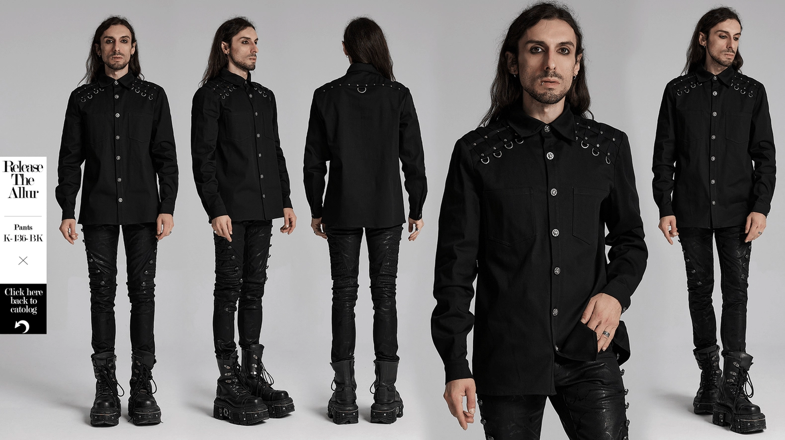 Black gothic shirt layering demonstration showing versatility with alternative punk-goth fashion accessories