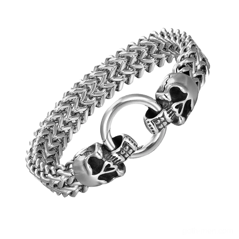 Punk Gothic Skull Bracelet - Reversed Skull Design, Polished Stainless Steel Finish, Side Profile